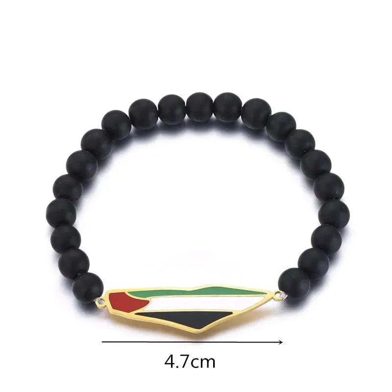 HNSP Stainless Steel Palestine Flag Map Series Hand Chain Beaded Bracelet For Men Women Jewelry Accessories