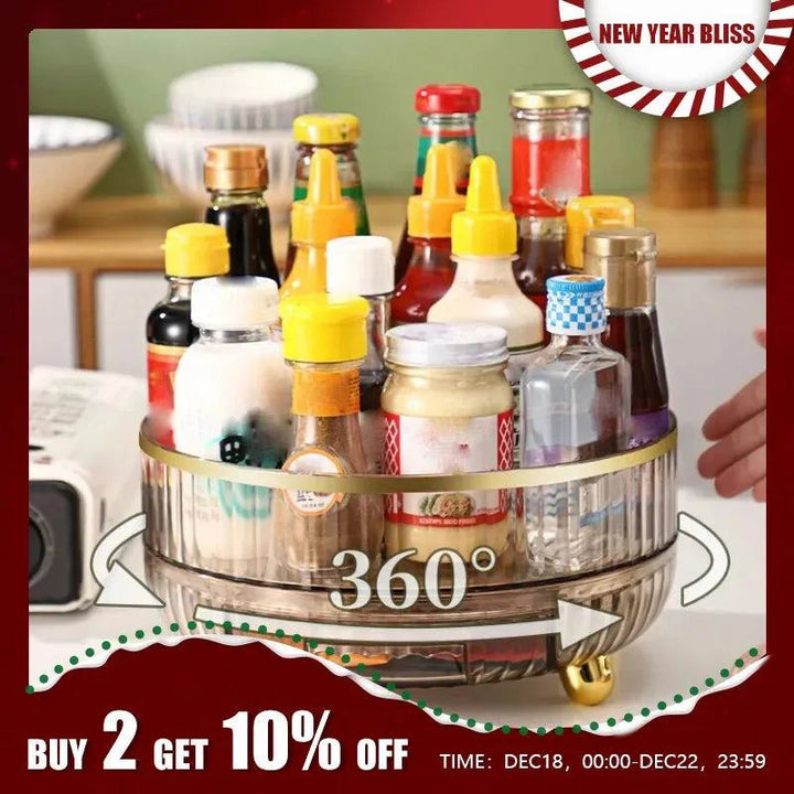 New Kitchen Rotating Condiment Storage Rack Condiment Round Multifunctional Double-layer Arrangement Storage Rack Fruit Tray
