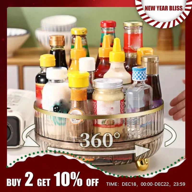 New Kitchen Rotating Condiment Storage Rack Condiment Round Multifunctional Double-layer Arrangement Storage Rack Fruit Tray