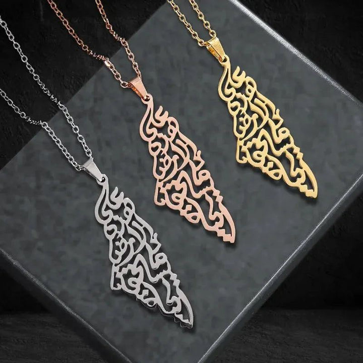 Stainless Steel Board Game Necklace, Arab Palestine Map Pendant Men's Casual Jewelry