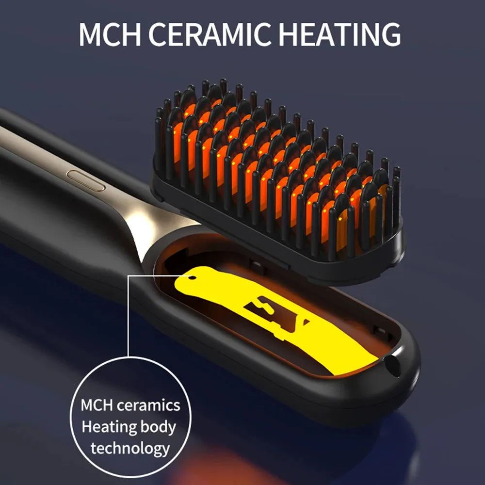 Cordless Hair Straightener Hot Heating Comb Professional Electric Brush for Hair Smoothing Iron Negative Ion Nourish Hair Care