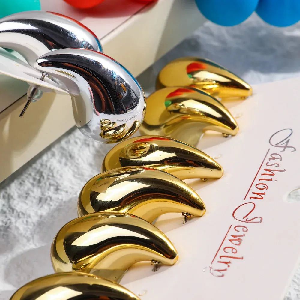 3 Pair/Set Chunky Gold Plated Waterdrop Hoop Earrings for Women Smooth Multicolour Acrylic Tear Drop Earring Lightweight Jewelry