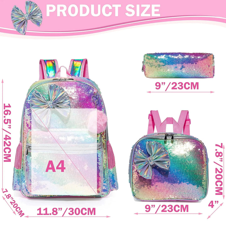 Bikab School Bags 3In1 Kids Bag Children School Bags for Girl 16"  Bags for Girls  Backpack for Girls  Kawaii Backpack