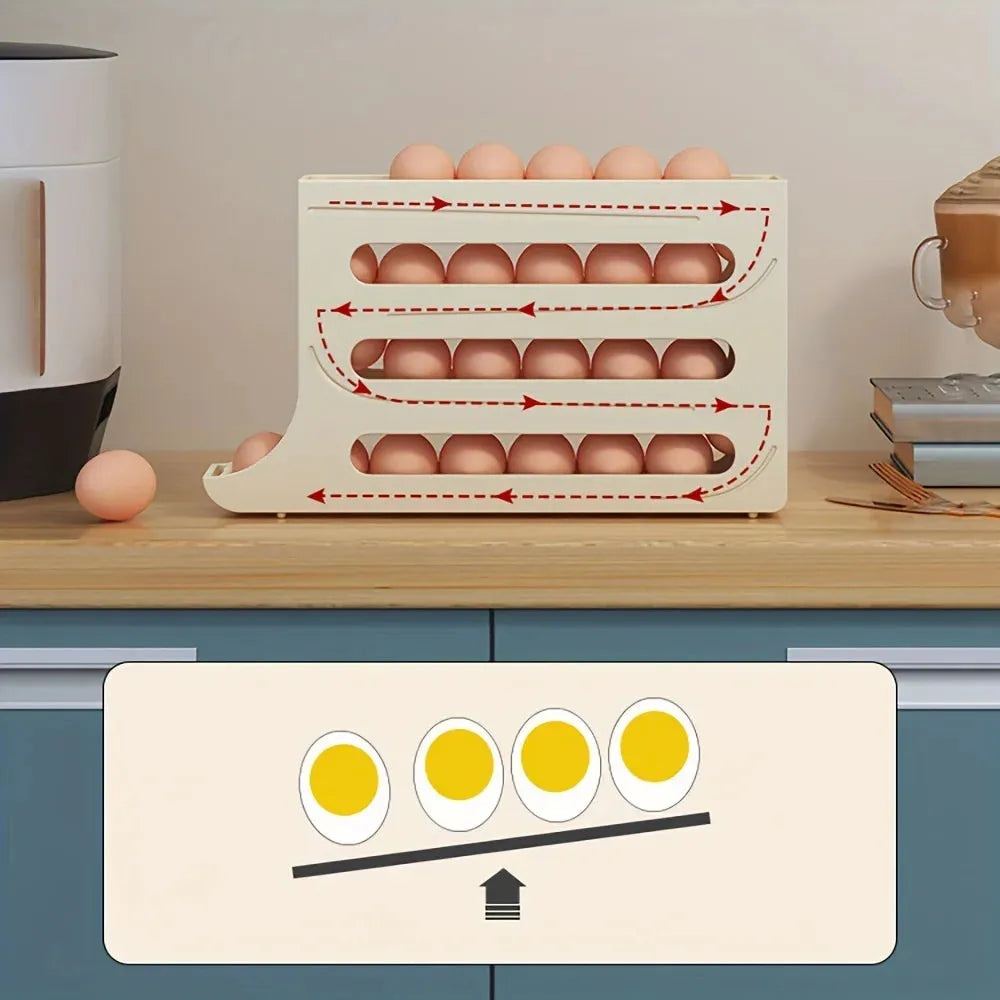 1pc Egg Basket, 4-layer Storage Box, Automatic Egg Rolling Rack Large Capacity Refrigerator Special Egg Holder Storage Organizer