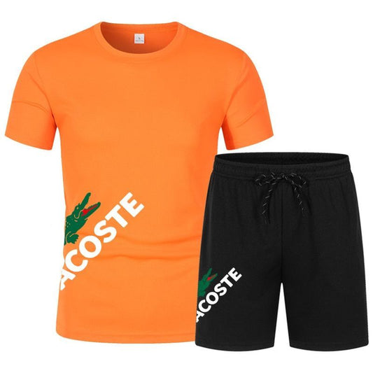 Men's short sleeved shorts sportswear, O-neck monochrome sportswear, two-piece fashion set, quick drying fitness set - Jointcorp