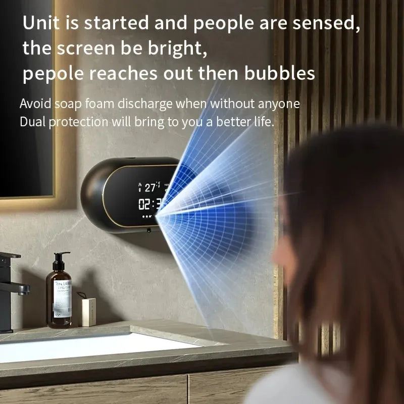 1pc Wall-mounted Automatic Soap Dispenser Large Capacity Touchless Rechargeable Sensor Soap Dispenser with LED Screen, Smart Ele