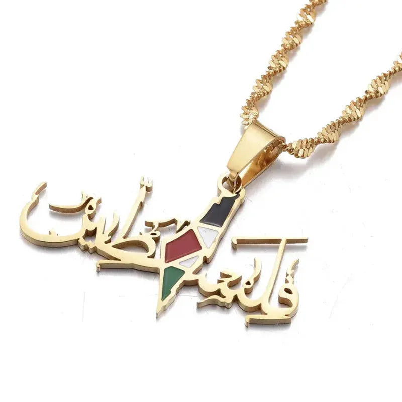 HNSP Flag of Palestine Arabic Stainless Steel Pendant Necklace For Women Jewelry Accessories