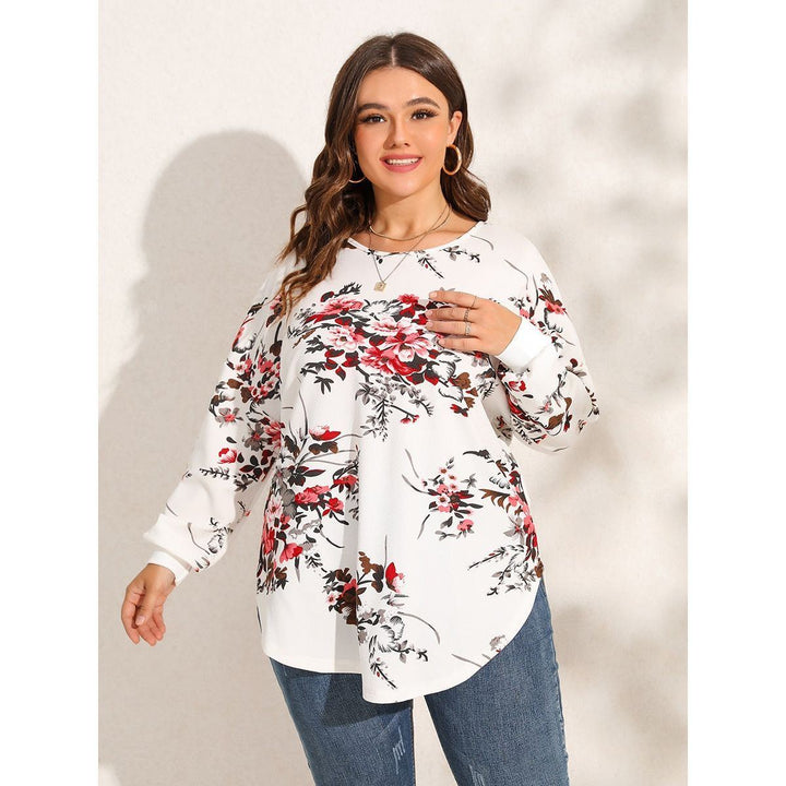 Plus Size Women Blouse 2023 New Floral Print Criss Cross Back Blouses Curved Hem Top Elegant Women's Clothing - Jointcorp