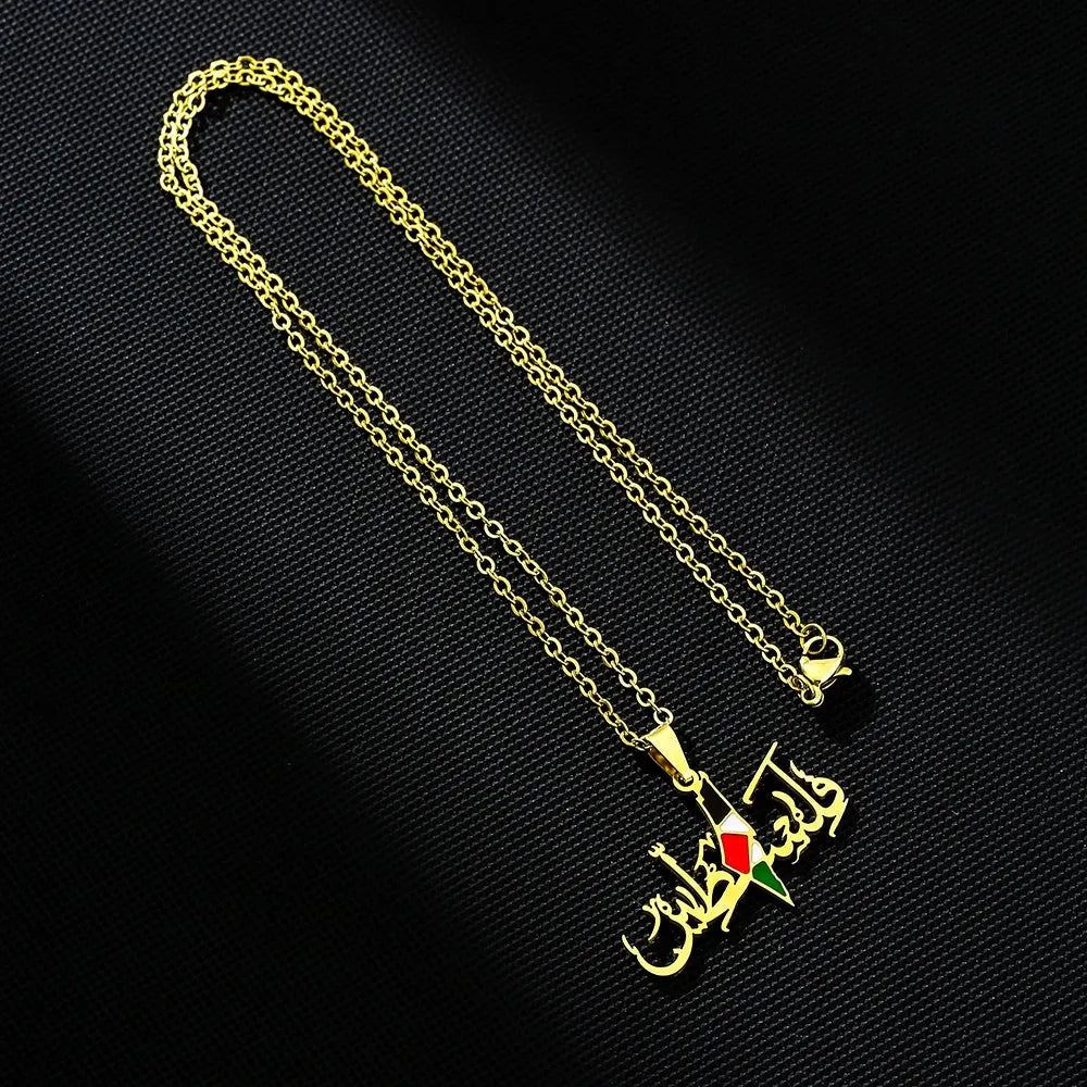 Fashion State of Palestine Map Flag Pendant Necklace Stainless Steel Men Women Maps Jewelry Gift