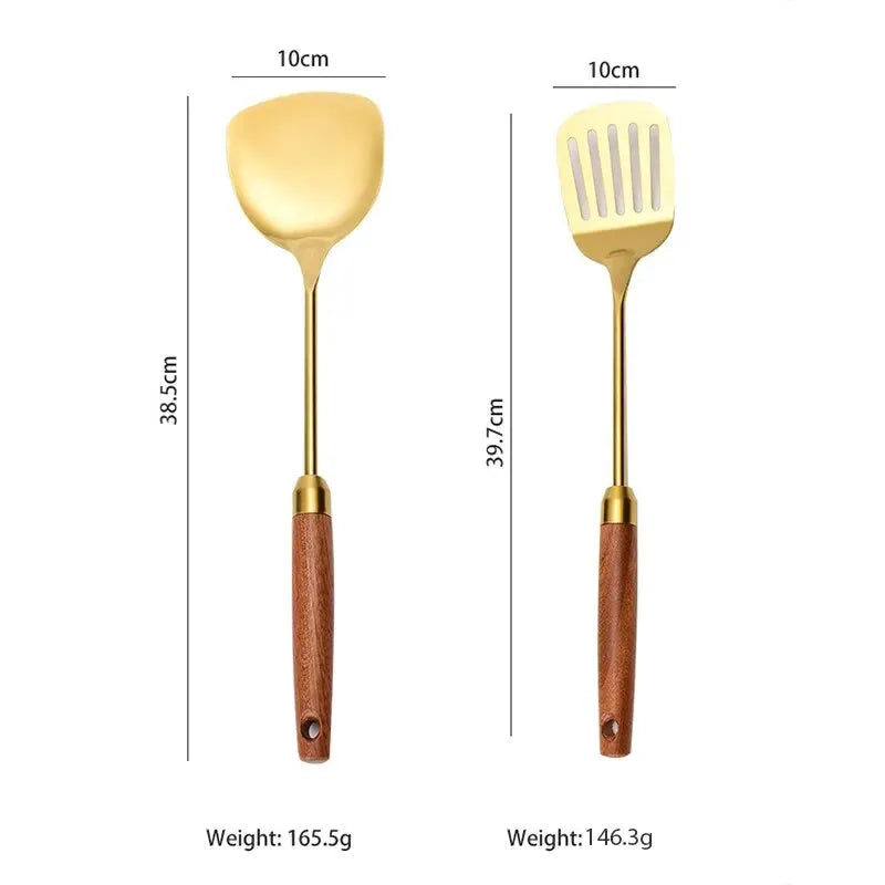 4pcs/set Stainless Steel Cookware Set Kitchen Accessories Titanium Plating Kitchen Four-Piece Set Cooking Utensils Gold Black