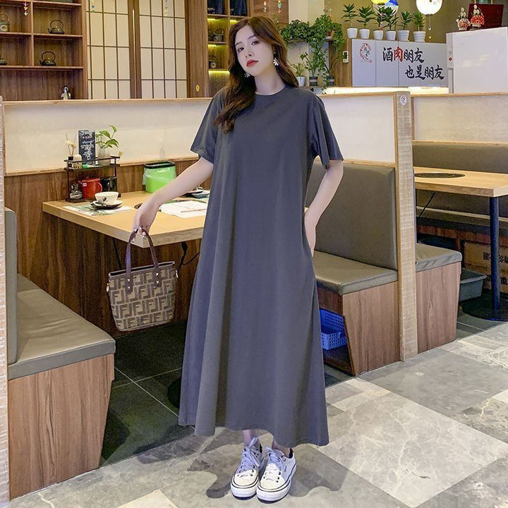 Summer New Simplicity Loose Casual Dresses Round Neck Short Sleeve Plus Size All-match Dress Fashion Trend Women Clothing - Jointcorp