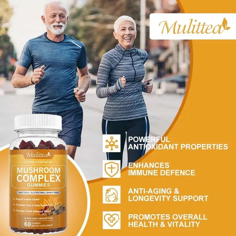 Mulittea High Absorption Mushroom Complex Supplements  with Lion's Mane Reishi Cordyceps Chaga Turkey Tail for Memory & Focus