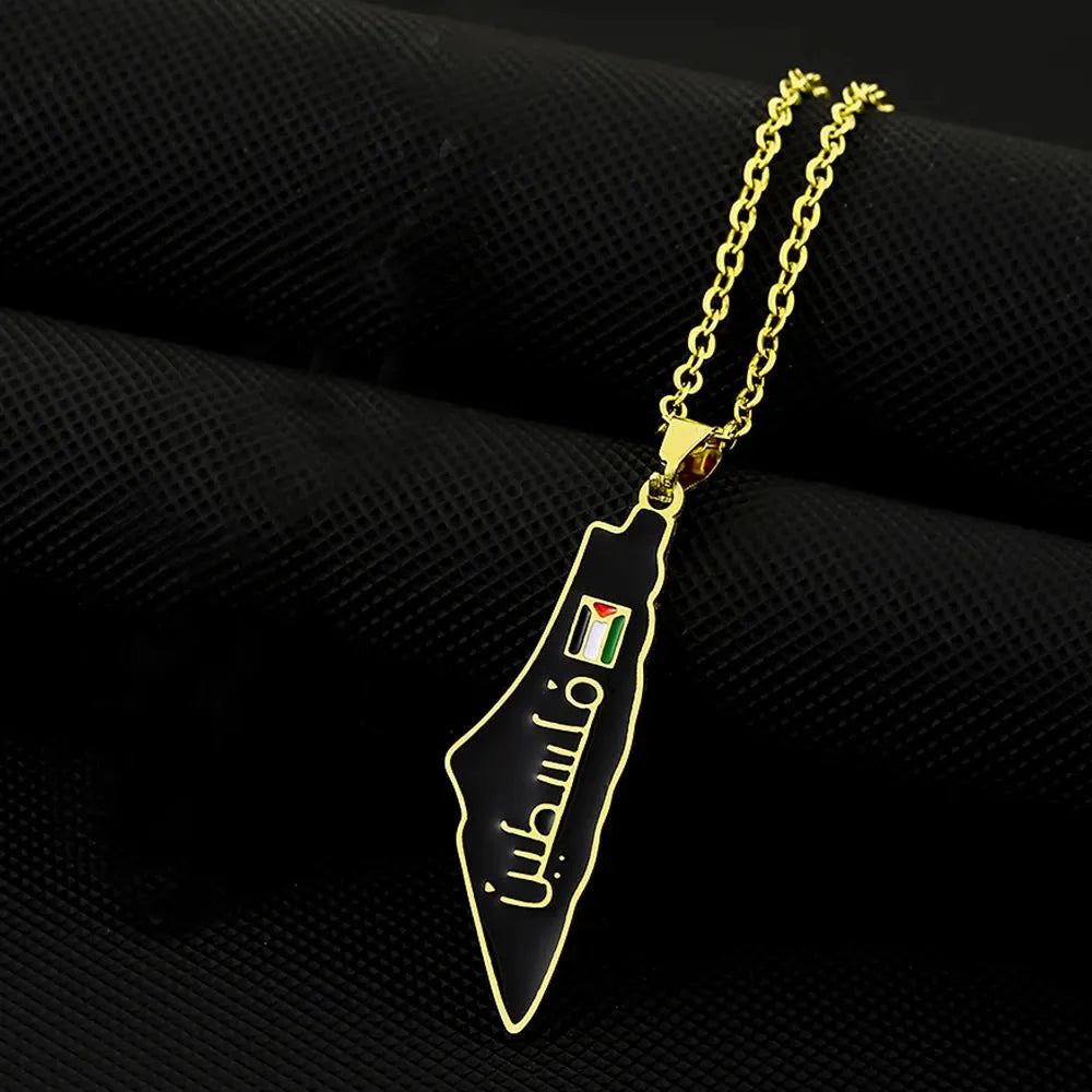 Fashion State of Palestine Map Flag Pendant Necklace Stainless Steel Men Women فلسطين Ethnic Map Jewelry Gift