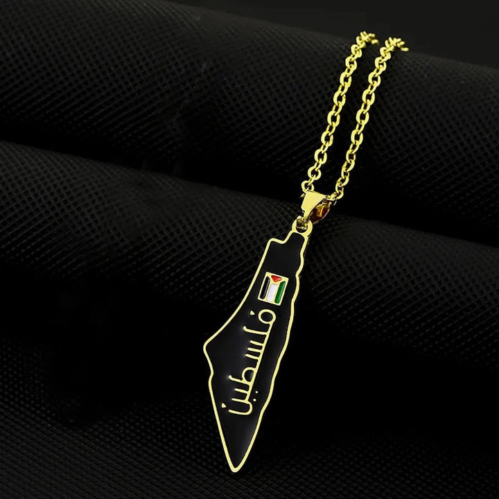 Fashion State of Palestine Map Flag Pendant Necklace Stainless Steel Men Women فلسطين Ethnic Map Jewelry Gift
