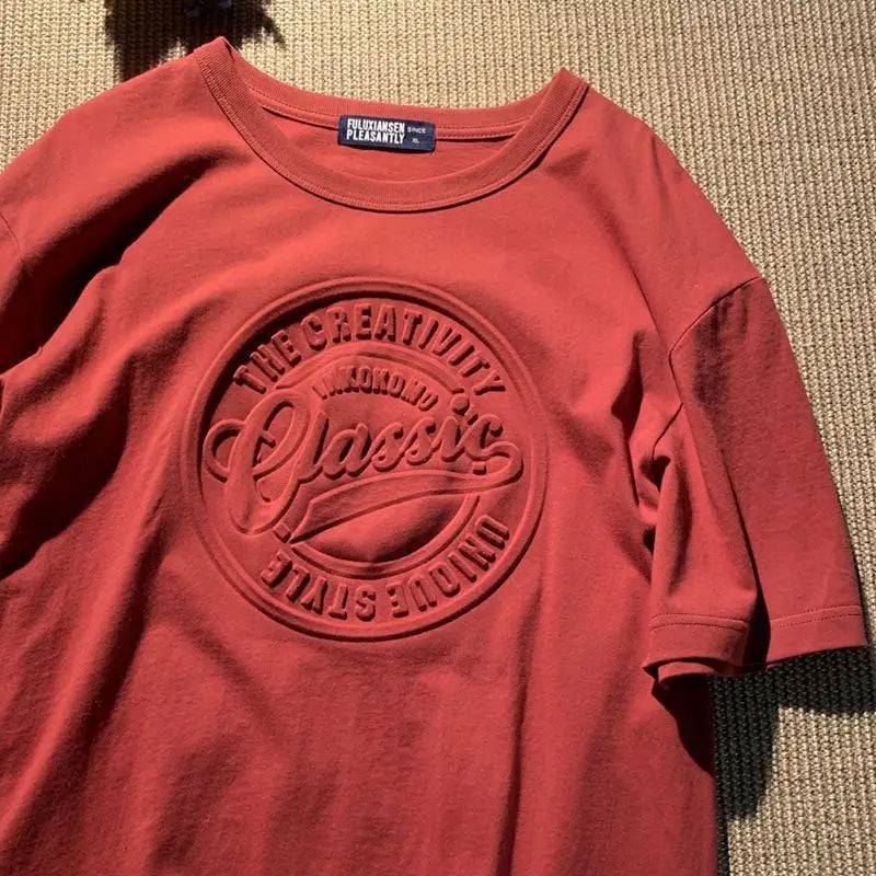 Vintage Men's Summer New Short Sleeve O-neck Printing Letter Tops Tees Solid Youth All-match T Shirts Trend Casual Men Clothing