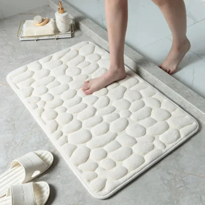 Memory Foam Embossed Velvet Carpet Bathroom Living Room Non-Slip Mat Cobblestone Floor Mat
