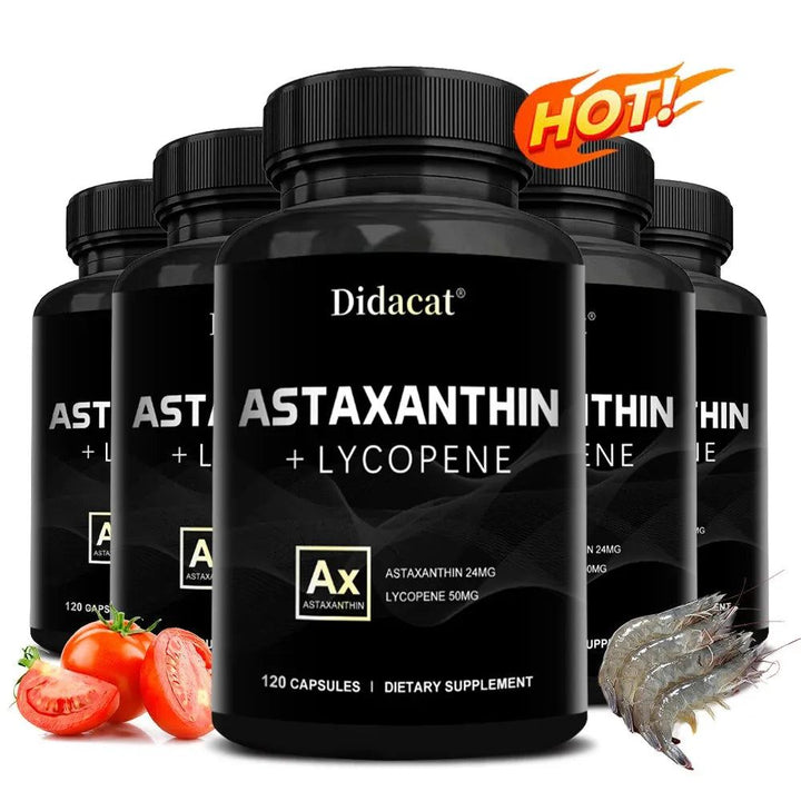 Astaxanthin 24 Mg + Lycopene 50 Mg Extract - Natural Carotene, Antioxidant Activity, Beneficial for Joint Health and Immunity