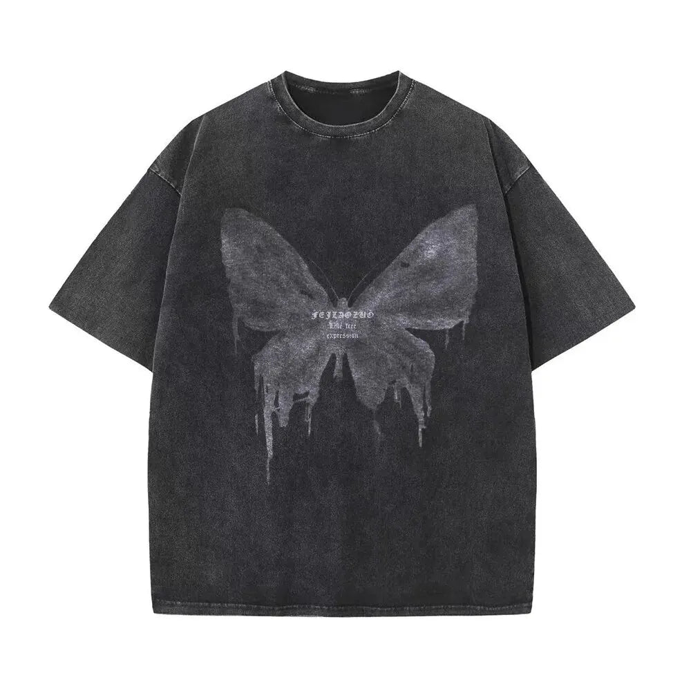 King Billion 240G Cotton Vintage Short-sleeved T-shirt Men Y2K American Retro T Shirt Women Summer Hip Hop Tee Harajuku T-shirts