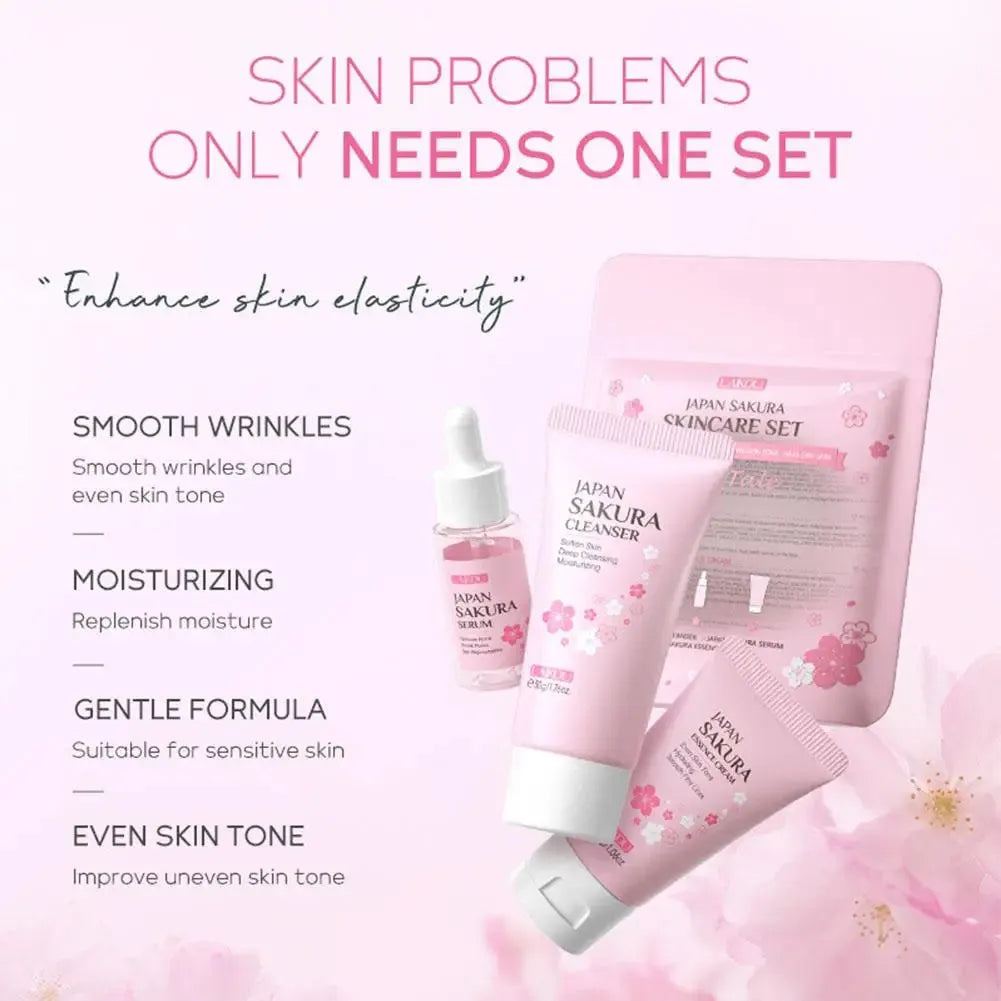 3pcs Facial Cleanser Face Serum Cream Skin Care Sets Sakura Essence Deep Clean Hydration Moisturizer Smoothing Face Care Kits