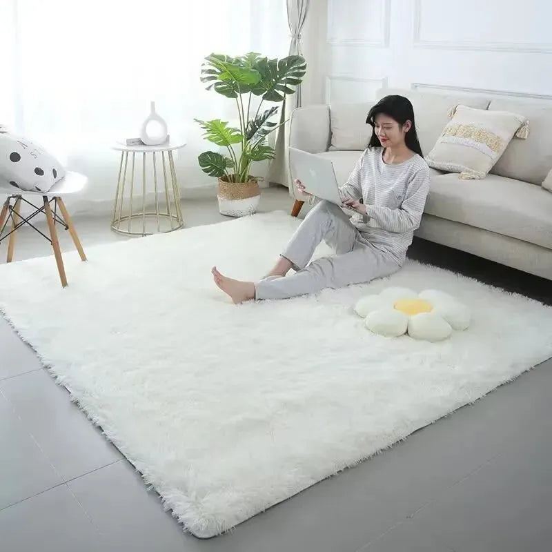 Plush Carpet Suitable For Living Room Black Soft Fluffy Carpets Bedroom Bathroom Non-slip Thicken Floor Mat  Room Decoration