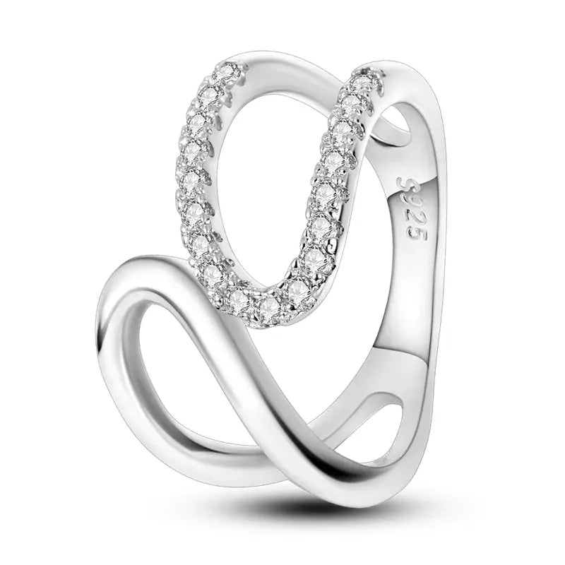Sterling Silver Cocktail Ring Geometric Cubic Zircon for Women