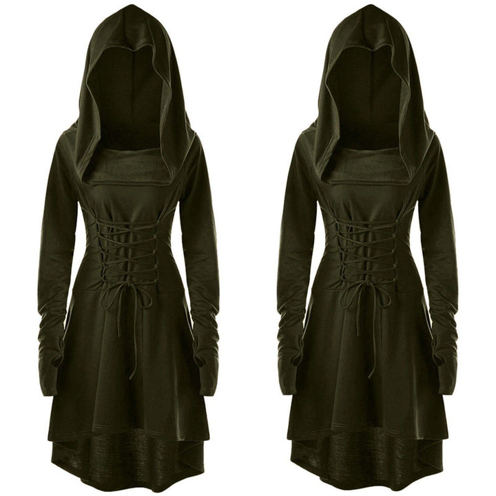 Medieval Women Archer Costume Long Sleeve Hooded Pixie Cosplay Dress Renaissance Femal Hunter Larp Robe Bandage Plus size s-4XL