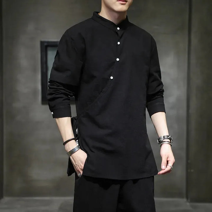 Mens Chinese Style Hemp Shirt Cotton Linen Tang Suit Hanfu Retro Stand-Up Collar Zen Clothes Harajuku tops Clothes Men Clothing