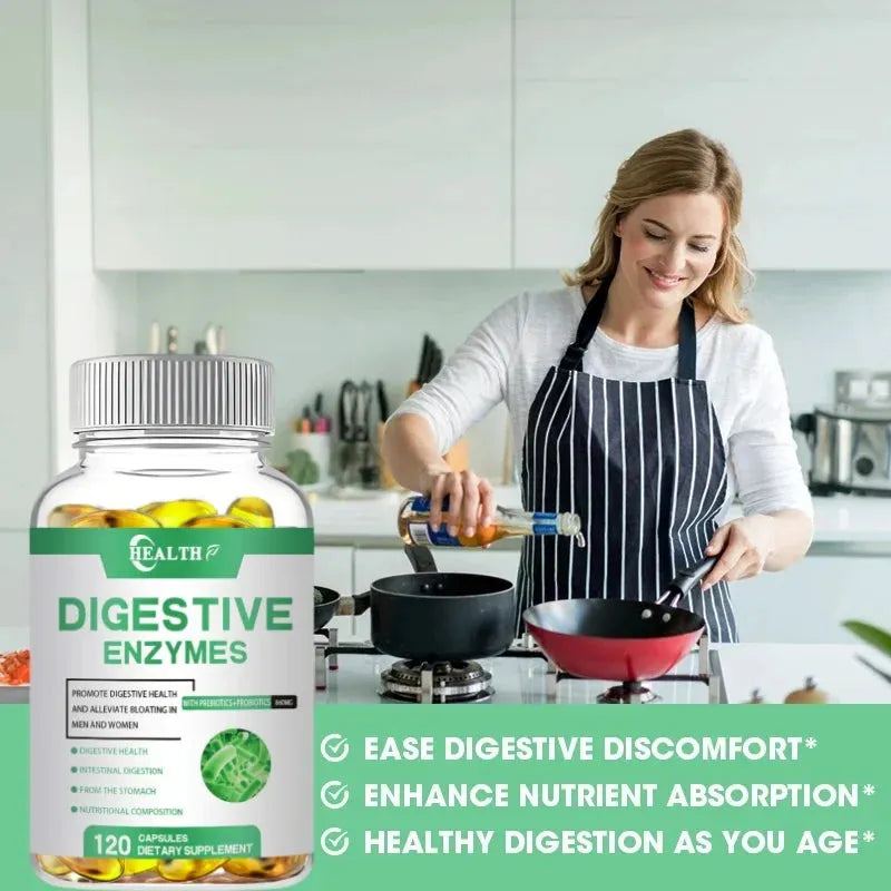 HEALTH Digestive Enzyme Capsules Supports Healthy Digestion Pancreatic Enzymes Amylase Lipase Bromelain Lactase Papain Protease