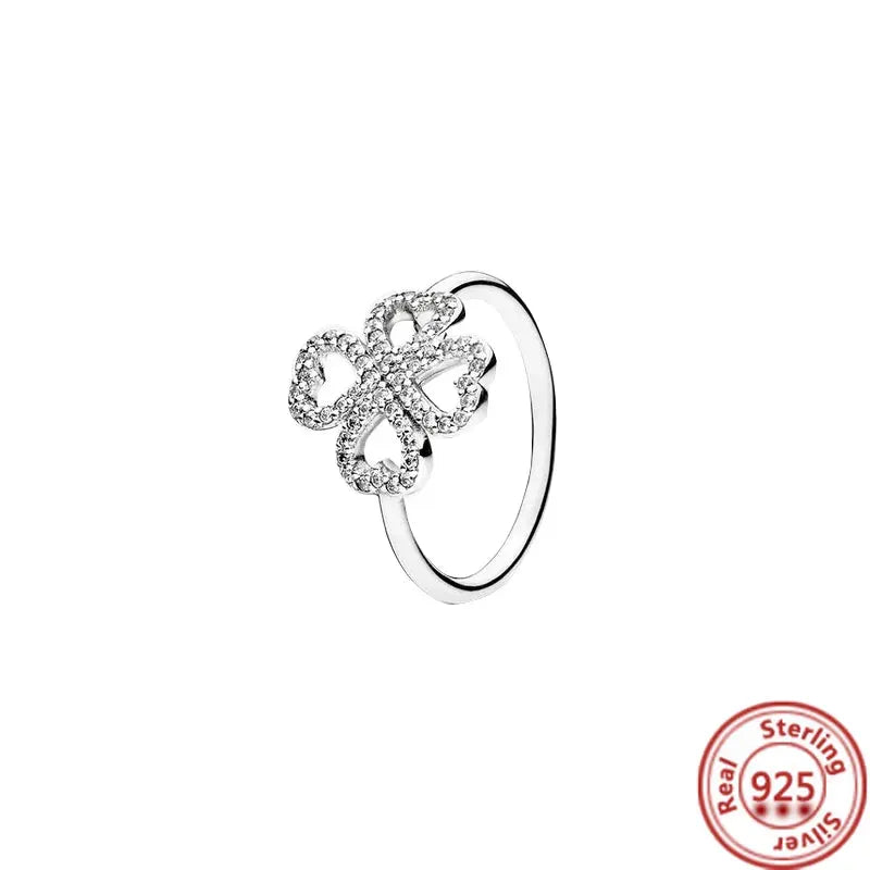 Silver Crown Heart Flower Wing Clear Zircon Rings for Women