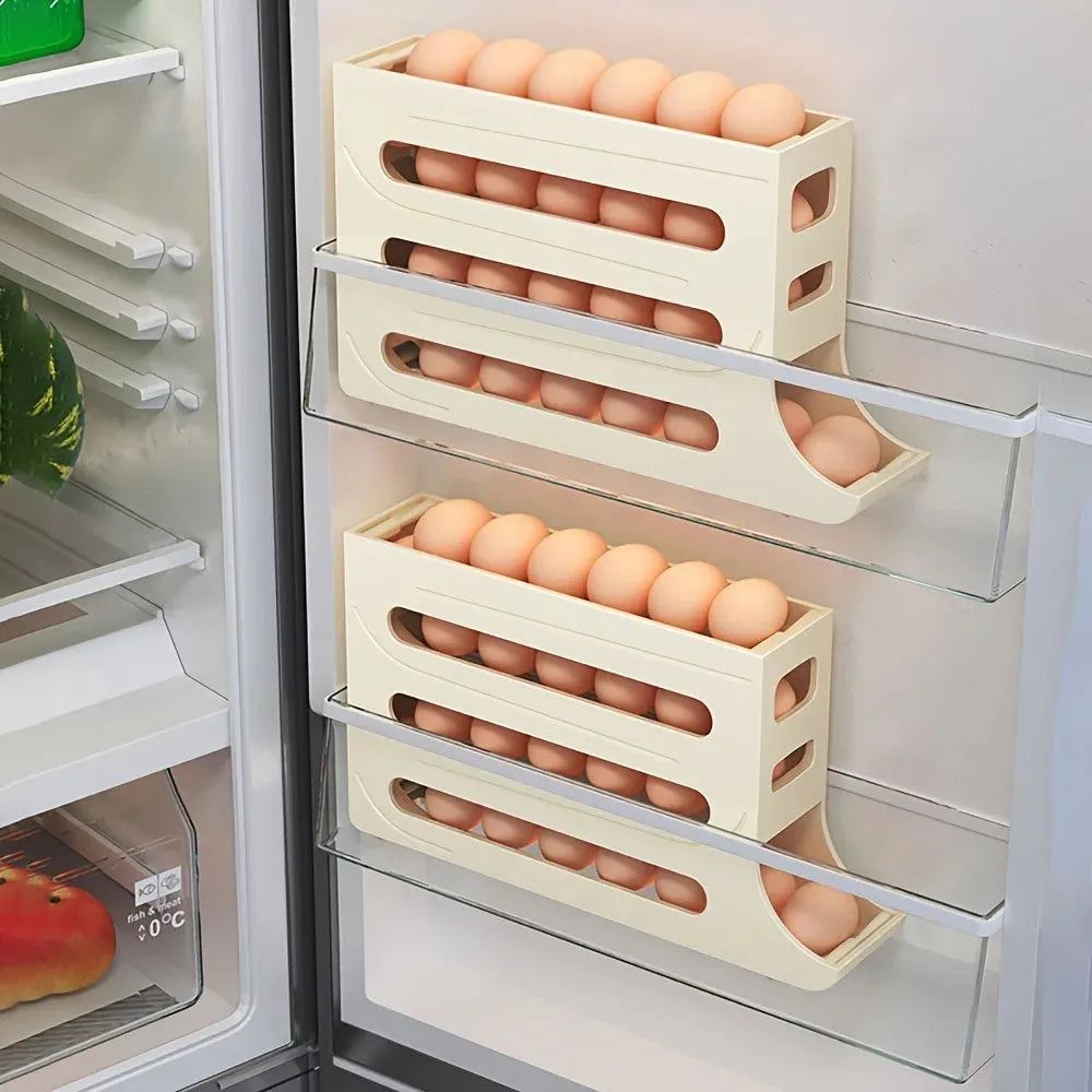 1pc Egg Basket, 4-layer Storage Box, Automatic Egg Rolling Rack Large Capacity Refrigerator Special Egg Holder Storage Organizer