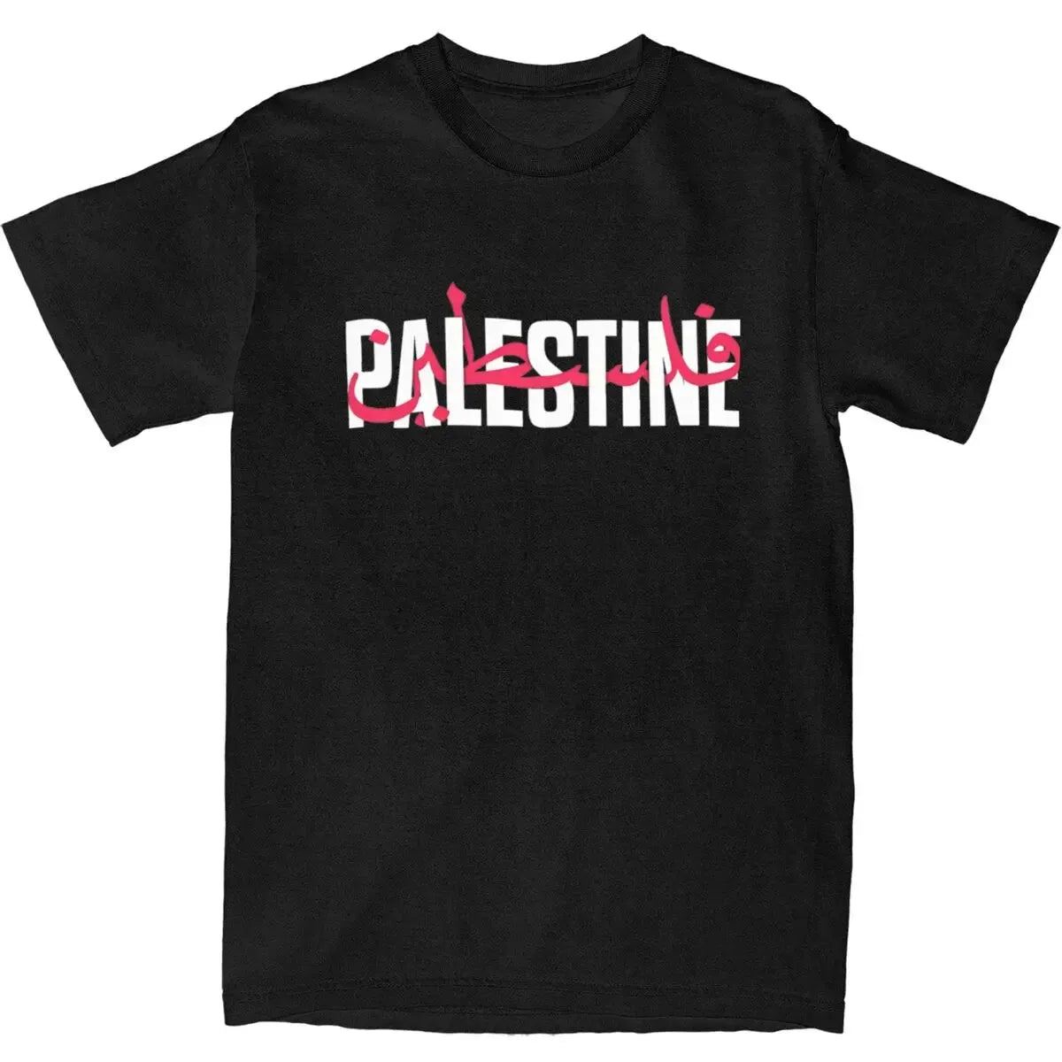 Palestine Word Arabic And English T Shirt Summer Y2K Funny T-Shirts Pure Cotton Trending Tshirt For Men Short Sleeves  Clothing