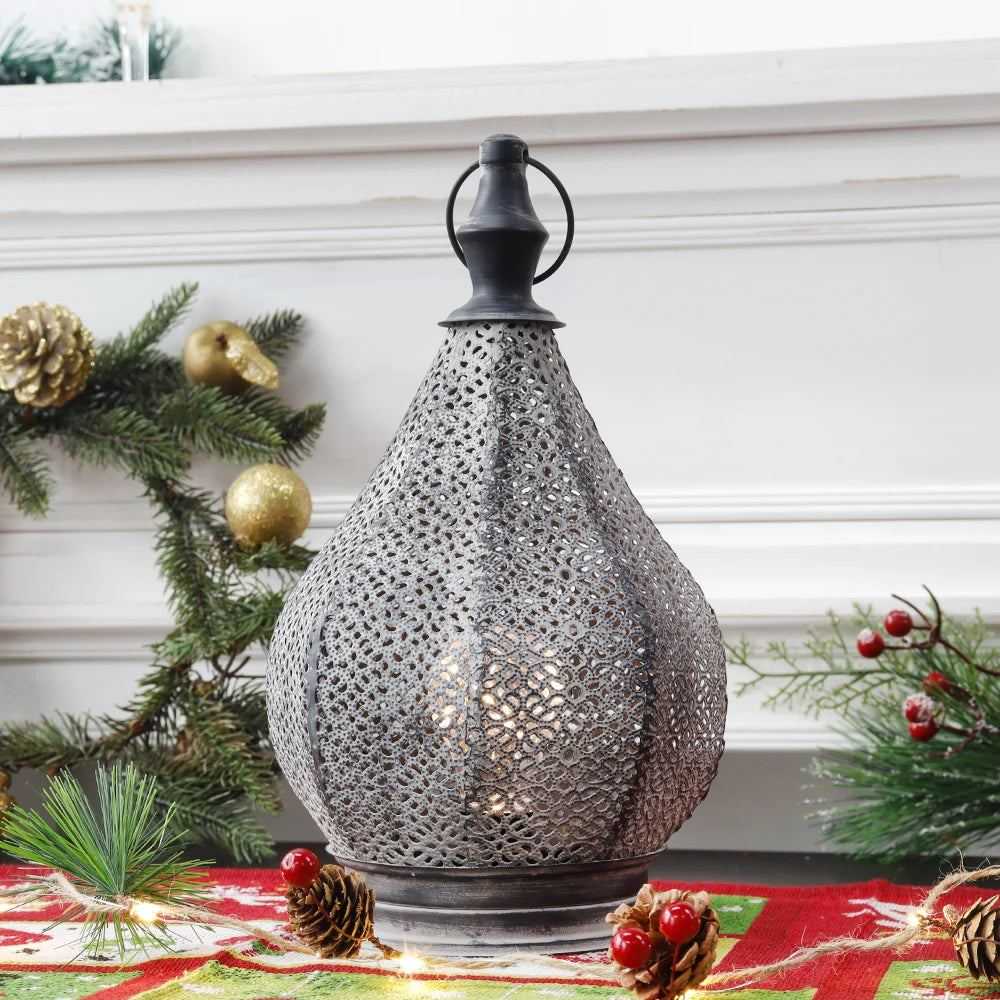 Moroccan Metal Table Lamp Wireless Battery Powered Lamp Living Room Touch Lamp Patio Lanterns for Outdoor Garden Home Decor