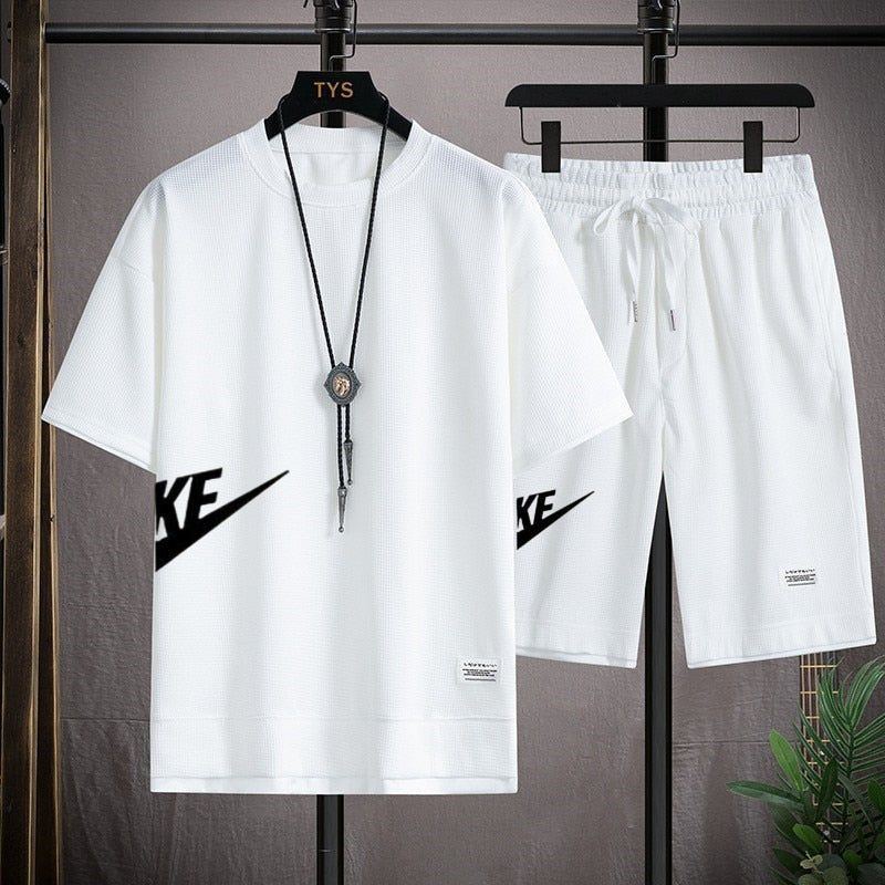 Men's Set Tracksuit Sportswear Track Suits Male Sweatsuit Short Sleeves T shirt 2 piece set - Jointcorp