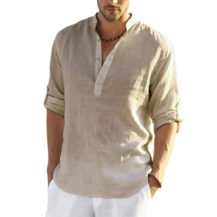 New Men's Linen Long Sleeve Breathable Shirt Solid Color Casual Basic Cotton Linen Shirt Tops Hemp Shirt for Men Tee