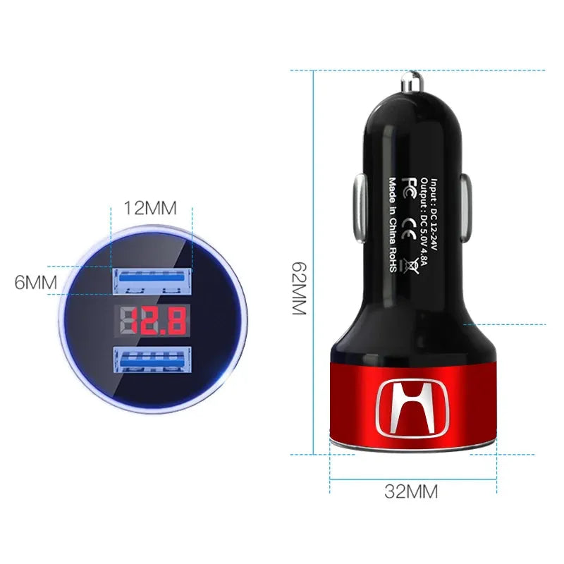 Car Charger 2 USB Ports Fast Charging Digital Display Car Accessories For Honda Civic Accord Crider City Inspire Odyssey Envix