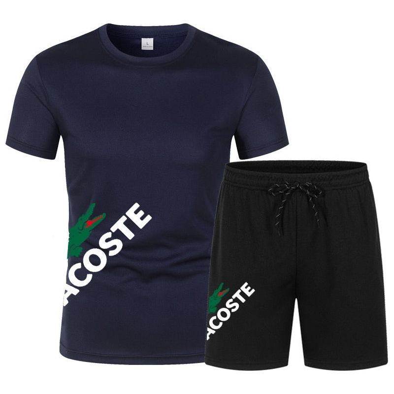Men's short sleeved shorts sportswear, O-neck monochrome sportswear, two-piece fashion set, quick drying fitness set