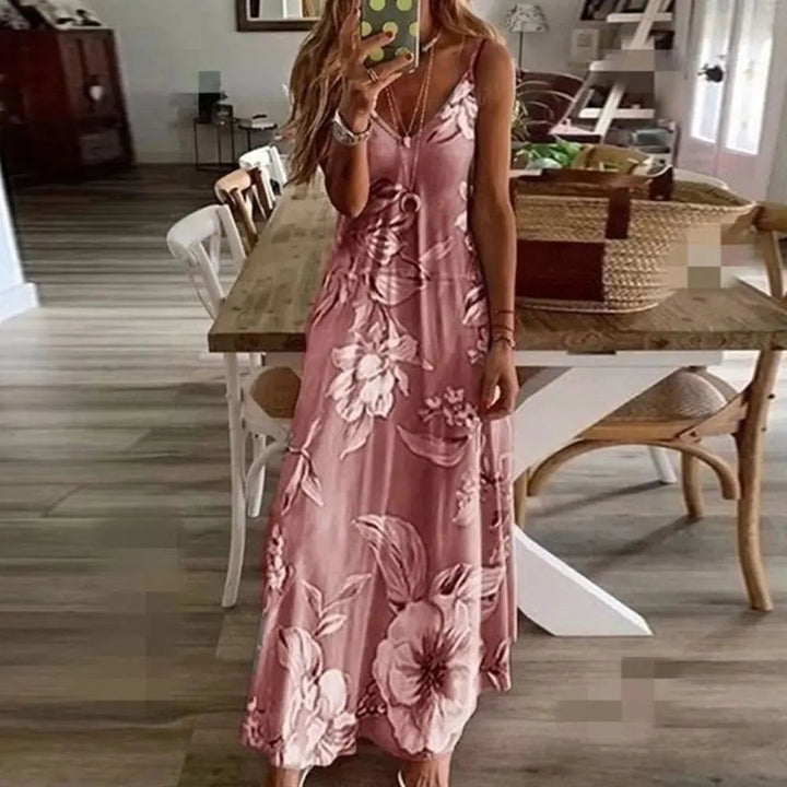 Jocoo Jolee Elegnat Strap V Neck Slim Long Dress Sexy Sleeveless Floral Print Boho Dress 2024 Summer Sexy Sundress Oversized