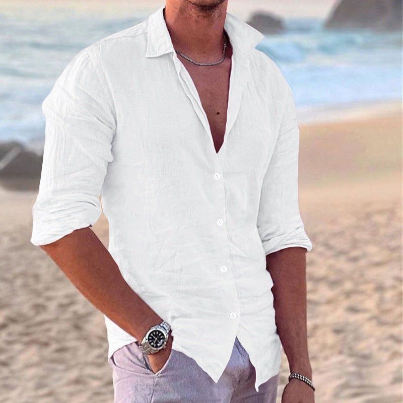 Linen Shirt Men's Casual Loose Tops Long Sleeve