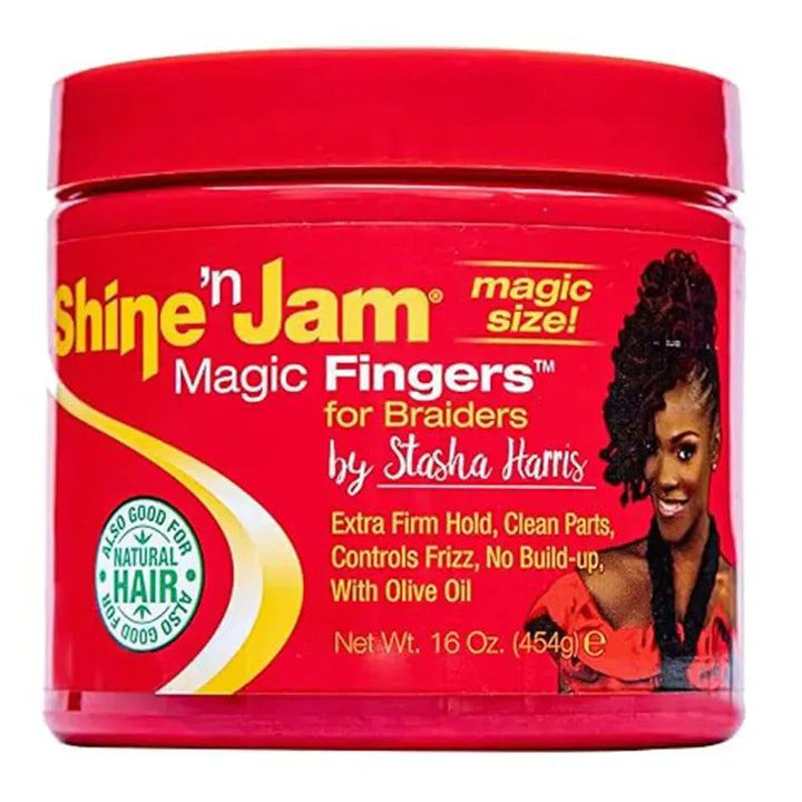 Shine N Jam Magic Fingers for Braiders Strong Hold Braid Gel for Twist Locs Braids Edge Thames Frizz Hair 4Oz./8Oz.