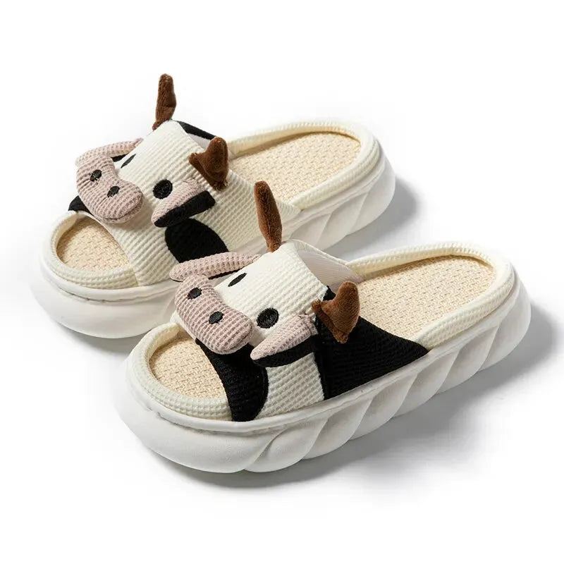 Four Seasons Cute Home Furnished Linen Slippers with Thickened Sole for Women's Indoor Household Slippers