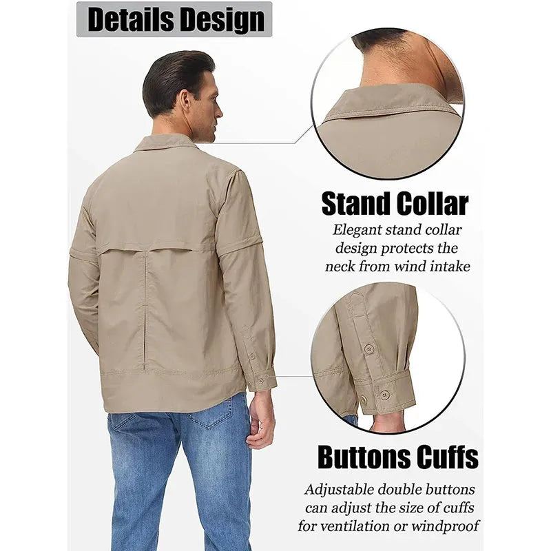 TRVLWEGO Hiking Shirt Spring Man Summer Camping Blouse Fishing Breathable Anti UV Quick-dry Detachable Outdoor Travel Climbing