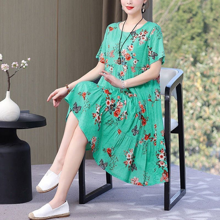 Women's dress, 2023, O-neck, printed, loose fit cotton, plus size - Jointcorp