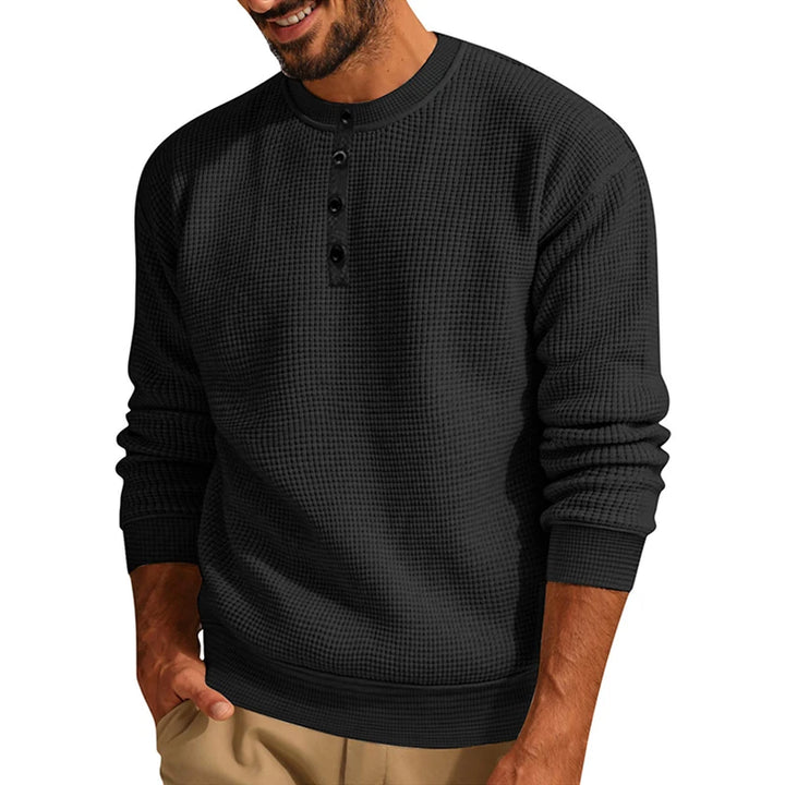 Leisure Mens Long Sleeve T Shirts Casual Solid Color Waffle Henley Neck Button Pullover Tops Men Clothes Spring Vintage T-shirt