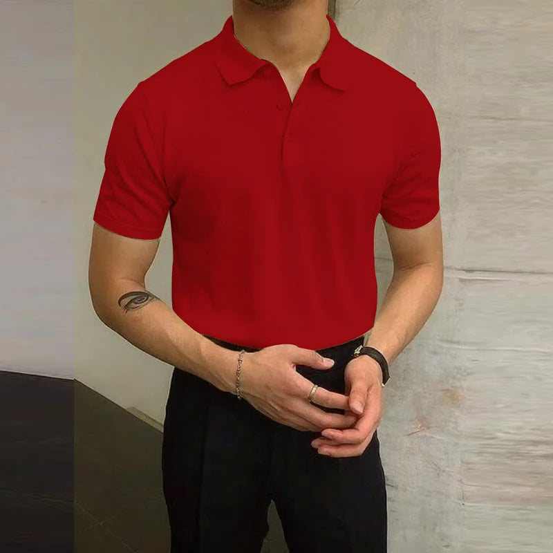 Fashion Slim Short Sleeve Mens Knit Tops Turn-down Collar Buttoned Casual Breathable Knitting Polo Shirt For Men Summer T Shirt
