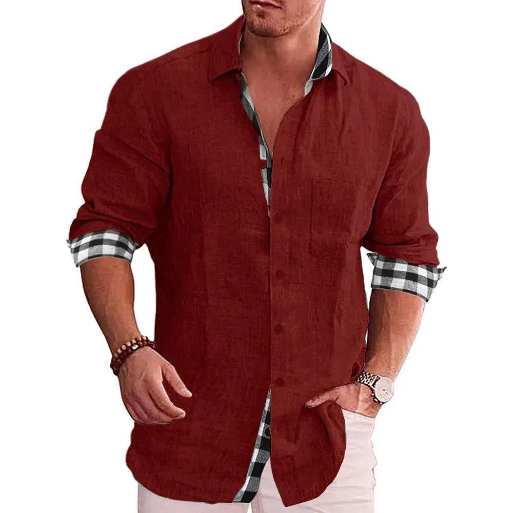 2024 Linen Hot Sale Men's Long-Sleeved Shirts Solid Color Stand-Up Collar Casual Beach Style Casual Handsome Men Shirts S-4XL