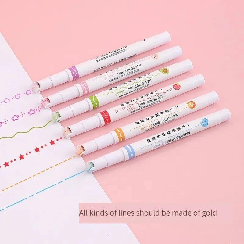 6Pcs/set Kawaii Flowers Line Shaped Highlighter Pens Roller Tip Curve Liner Marker for Writing Journaling Drawing Stationery