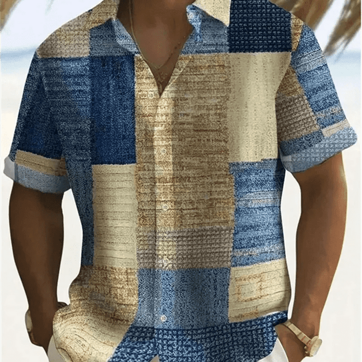 2024 Men's Color Block 3D Printed button-down Lapel Short Sleeve Shirt Large Size 5XL High quality Hawaiian Beach shirt Top