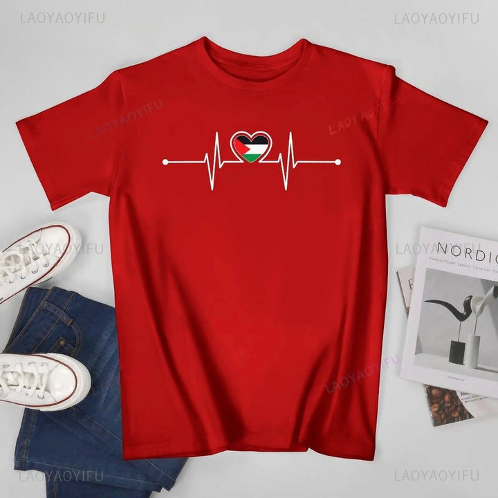 Vintage Unisex Men Palestine Heartbeat Palestine Palestinian Flag Tshirt Tees T Shirts Women Boys Cotton Classic T-Shirt