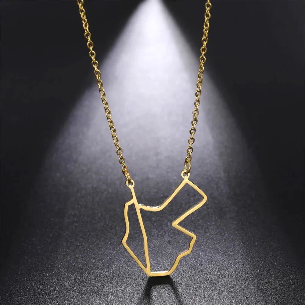 Cazador Hollow Jordan Palestine Map Necklaces Jewelry 2024 Stainless Steel Pendant Necklace for Women Anniversary Birthday Gift