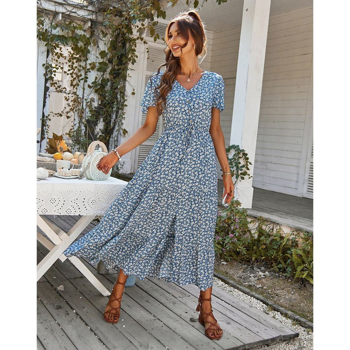 Vintage Floral Dresses for Women Elegant Loose New Slit Dress Summer Beach Holiday Leisure Long Dresses - Jointcorp